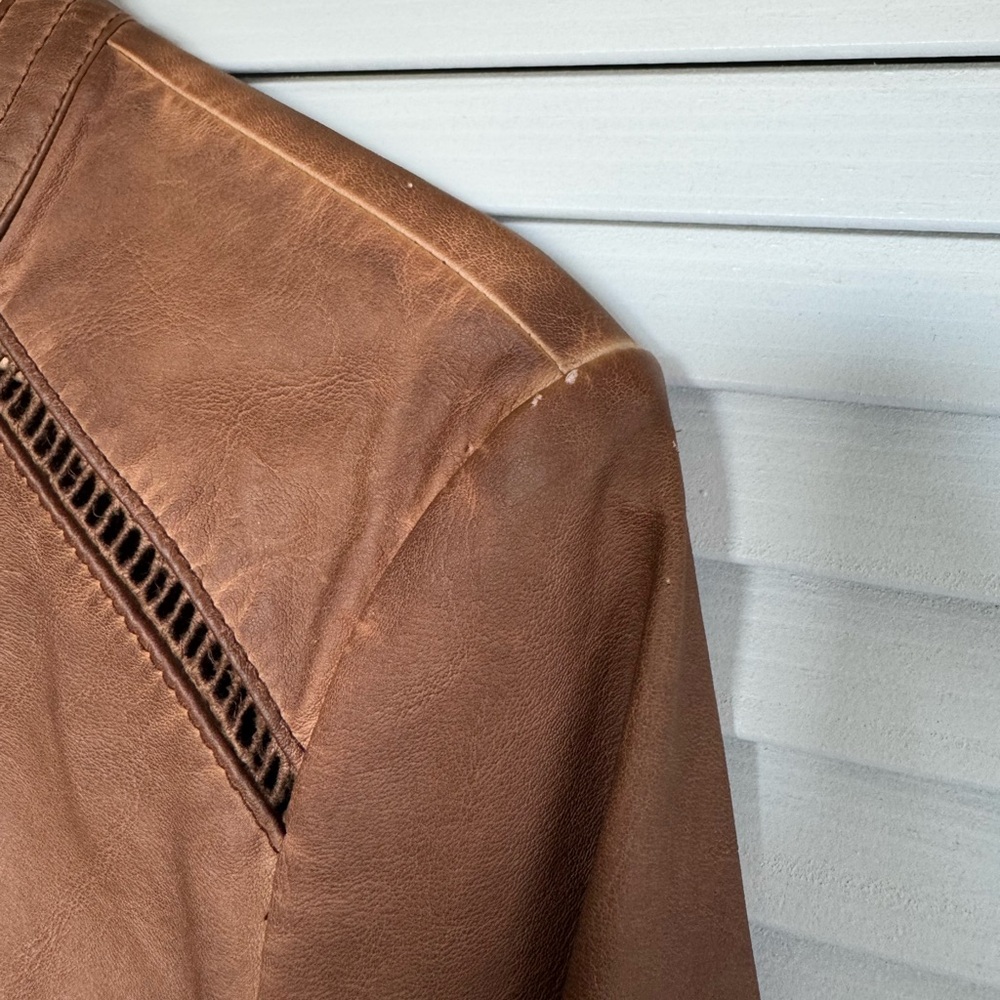 Hei Hei Anthropologie Brown Moto Jacket Petite Ribbed Hem Biker Full Zip | Small - Picture 8 of 10